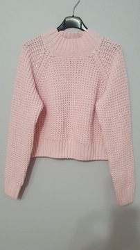 Jasnoróżowy sweter krótki damski półgolf S