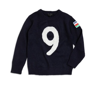 Granatowy sweter z cyfrą 9 rozmiar 122/128