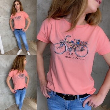 Koszulka damska T-shirt M/L różowa nadruk Rower