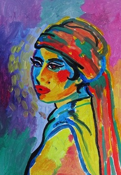 obraz do salonu portret kobieta w turbanie