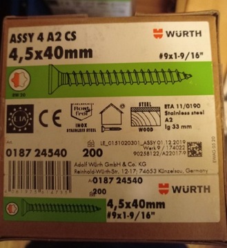 Wkręty do  elewacji Wurth 4,5x40 nierdzewne INOX 