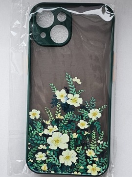 iPhone 15 Zielone Etui Obudowa Kwiaty + GRATIS