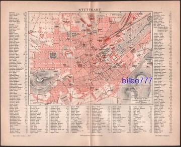 STUTTGART stary plan miasta z 1888 roku