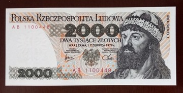 2000 zł złotych - 1979 r. seria AB - stan 1 UNC