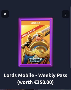 Lords mobile weekly pass (worth 350€) 