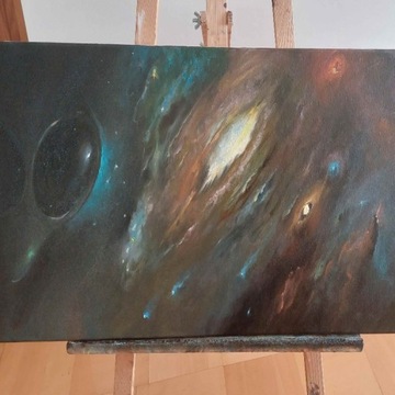 Obraz olejny "Mgławica" 40x100 ręcznie malowany