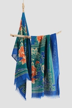 Nowy lekki szal tkany z wełną orientalny niebieski