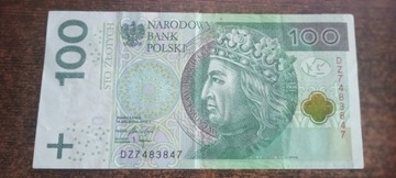 Banknot 100 zł. Numer kolekcjonerski.