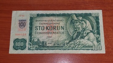 Banknot 100 Korun 1961 Słowacja unikat z znaczkiem