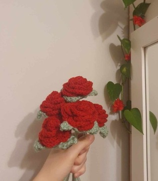 Róże czerwona handmade 5 sztuk