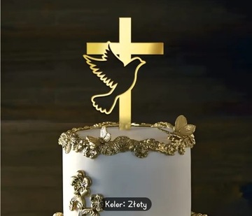Topper na tort krzyż z gołąbkiem komunia chrzest 