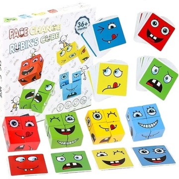 Gra układanka karty i klocki puzzle emocje twarze