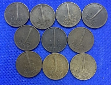 Holandia - 1 cent - 10 szt - każda inna - lata 50