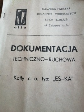 DTR Kotły C.O typ. Es-ka Elfa  Elbląg 1977r. PRL