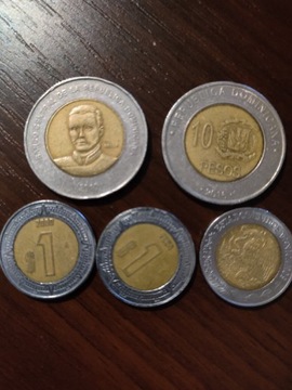 Monety 2 x 10 i 3 x 1 peso Dominikana 