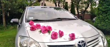 Dekoracja samochodu auta na ślub fuksja komplet kokardki 