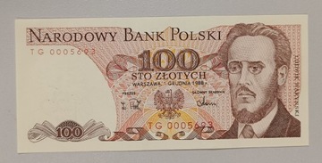 Banknot PRL 100 zł. 1988 TG niska numeracja 000 -UNC
