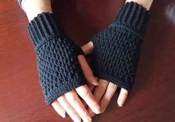 Czarne mitenki merino rękawiczki bez palców 