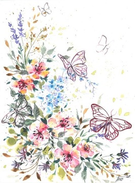 Obraz plakat akwarela kwiaty motyle 30x40