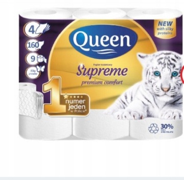 Papier toaletowy Queen Supreme 4 warstwy 9 rolek 