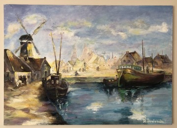 Holandia malarstwo obraz olejny 50x71