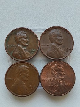 One cent USA zestaw roczników 1961,64,69 D i 2008