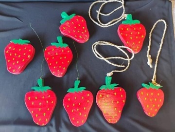 Drewniane truskawki strawberry ozdoby do zawieszenia ogrodowe dekoracyjne 