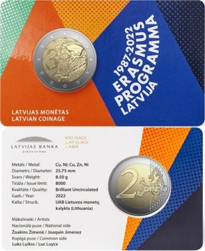 ŁOTWA 2 EURO 2022 BU ERASMUS COINCARD