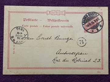 Karta korespondencyjna 1895 r. Baden-Baden