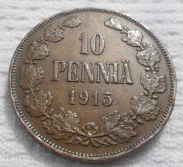 Wlk Księstwo Finlandii Mikołaj II 10 penni 1915