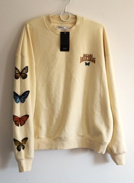 House kremowa nowa bawełniana bluza w motyle M/L