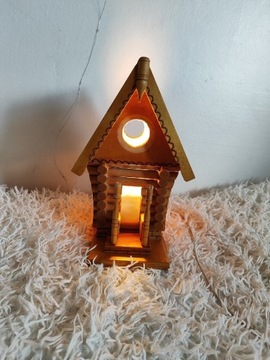 Drewniany domek lampka prl vintage 