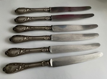 zestaw 6 zabytkowych posrebrzanych noży Rostfrei