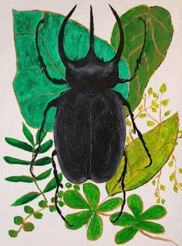 Obraz ręcznie malowany akryl Żuk jelonek owad 