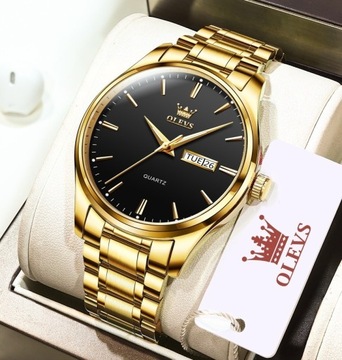 Klasyczny zegarek męski złoty Olevs bransoleta box