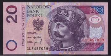 20 zł 1994 - UNC - stan I - bankowy-  seria GL