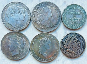 Stare Monety 6 Polska Niemcy USA Talar Rosja Dollar Sobieski Zabory Liberty