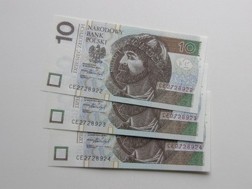 10 złotych 2016 UNC seria CE zestaw 3 szt. !!! 