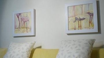 dwa obrazy komplet flamingi olej na płótnie