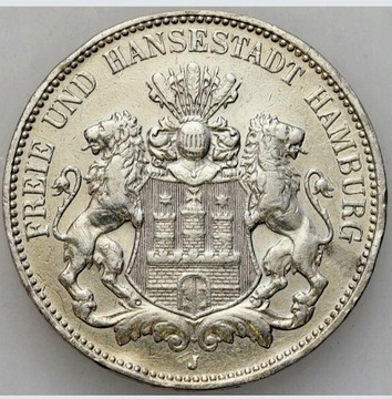 Moneta Cesarstwo Niemiec 3MK 1908r  J