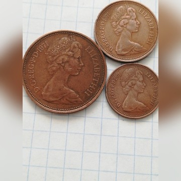 Wielka Brytania 2 npensy, 1npens,1/2 pensa 1971.