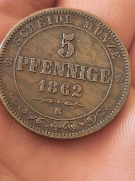 Jan Wettyn, Saksonia, 5 Pfennige 1862 B, ładna !