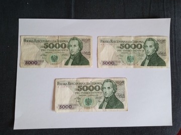 3 Banknoty PRL 5000 zł 1982 Seria :  S, Z, AB