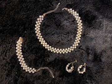Komplet stara biżuteria sztuczne perły PRL