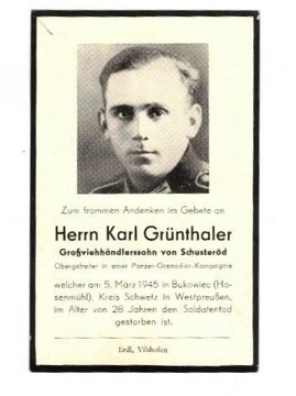 Sterbebild Karl Gruenthaler Świecie 1945