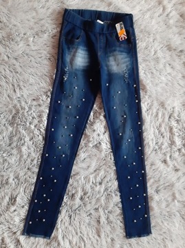 Nowe spodnie jeans Legginsy S/36 moraj koraliki