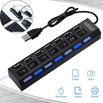 Rozdzielacz listwa USB HUB 7 portów 