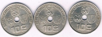 BELGIA FR 10 cent 1939  3szt.