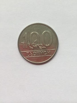 100 zł 1990r,CuNI,stan UNC,Nominał,obrzeże gładkie