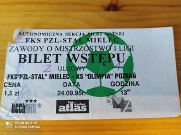 Bilet z meczu Stal Mielec - Olimpia Poznań 1995